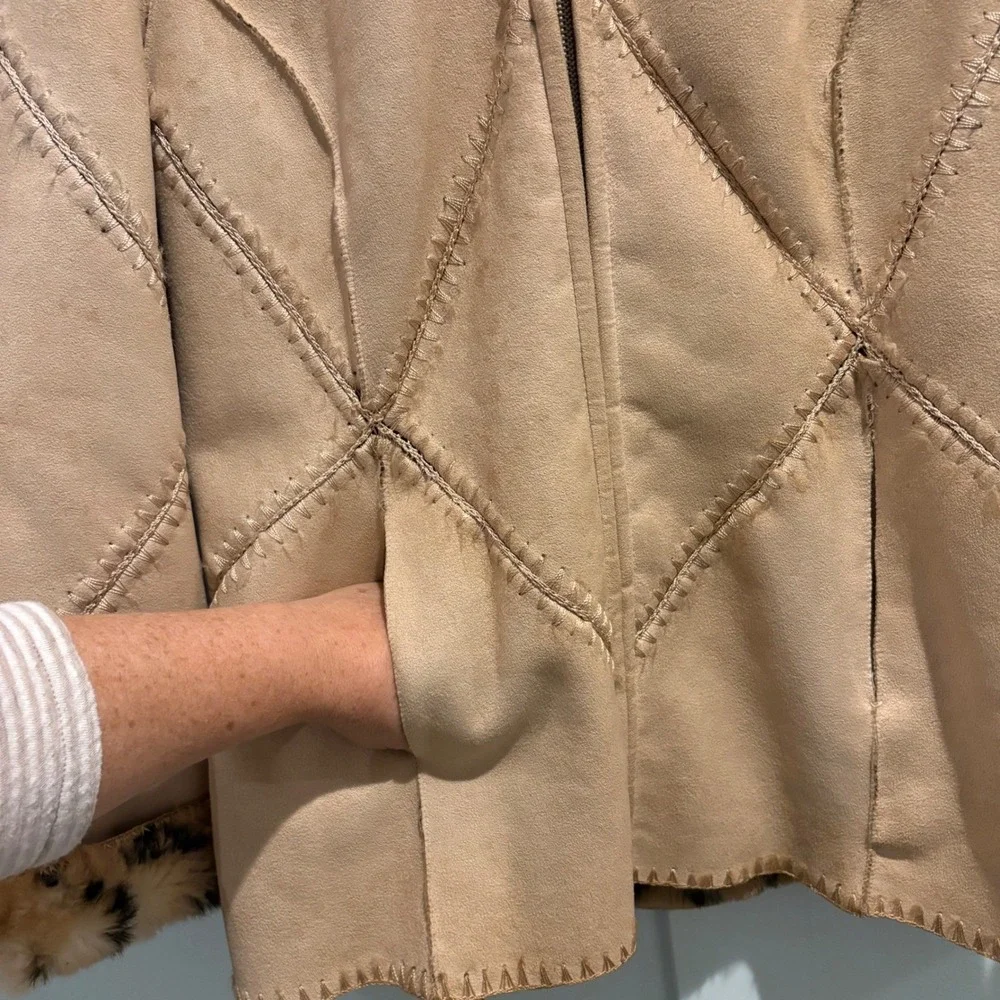 Vintage Y2K Penny Lane Coat Leopard Lined‎ Faux Suede Boho Festival